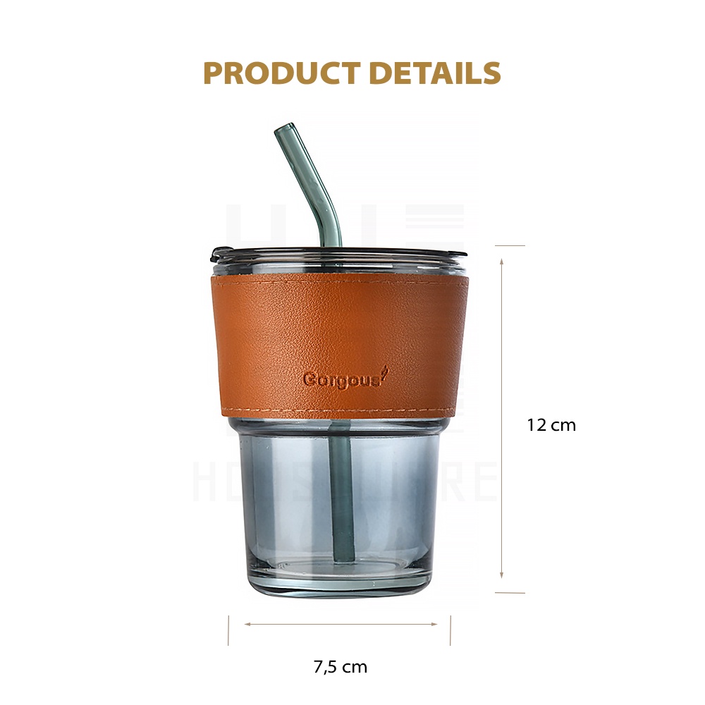 HUGO Tumbler Kaca 400 ml Gelas Minum Kaca Bening Aesthetic Coffee Cup Anti Tumpah