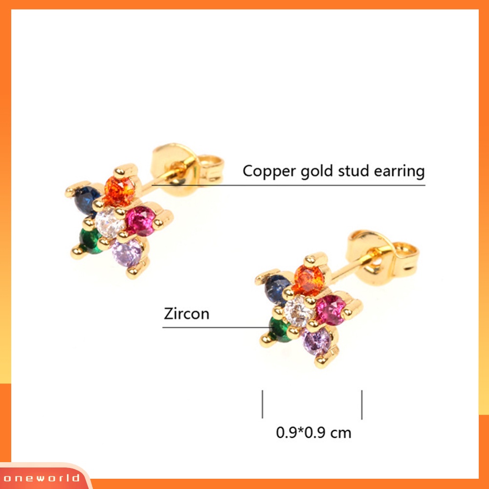 [WONE] Wanita Pelangi Cubic Zirconia Bunga Ear Stud Anting Tindik Perhiasan Hadiah