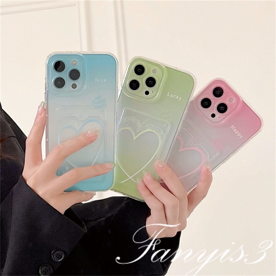 OPPO A78 A17 A17k A77 A77s A57 A76 A96 A16 A16s A16k A15 A15s A74 A54 A55 A95 A94 A53 A32 A9 2020 A5s A3s Reno 8T 7Z 6Z 5Z A52 Ins Gradual Biru Hijau Tempat Kartu Casing Ponsel TPU Soft Cover