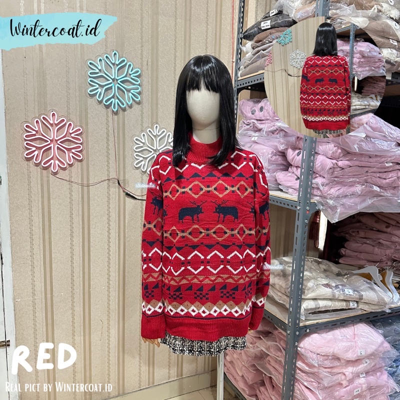 Sweater natal import hangat unisex cowok cewek couple christmas baju hadiah reindeer rudolph