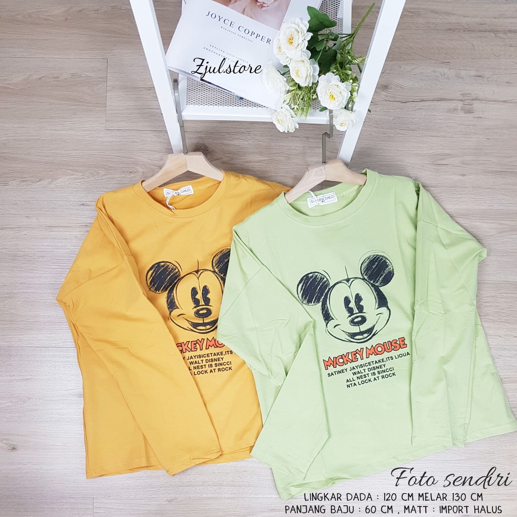ZJUL (COD) - KAOS IMPORT PREMIUM MICKEY MOUSE LENGAN PANJANG / ATASAN WANITA TERBARU/ KAOS OVERSIZE 