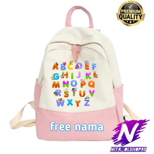 tan ransel sekolah anak alphabet huruf abc