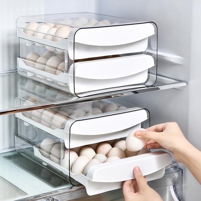 Rak Telur 2 Susun Egg Box 40 Butir Laci 2 Tingkat Plastik Tebal