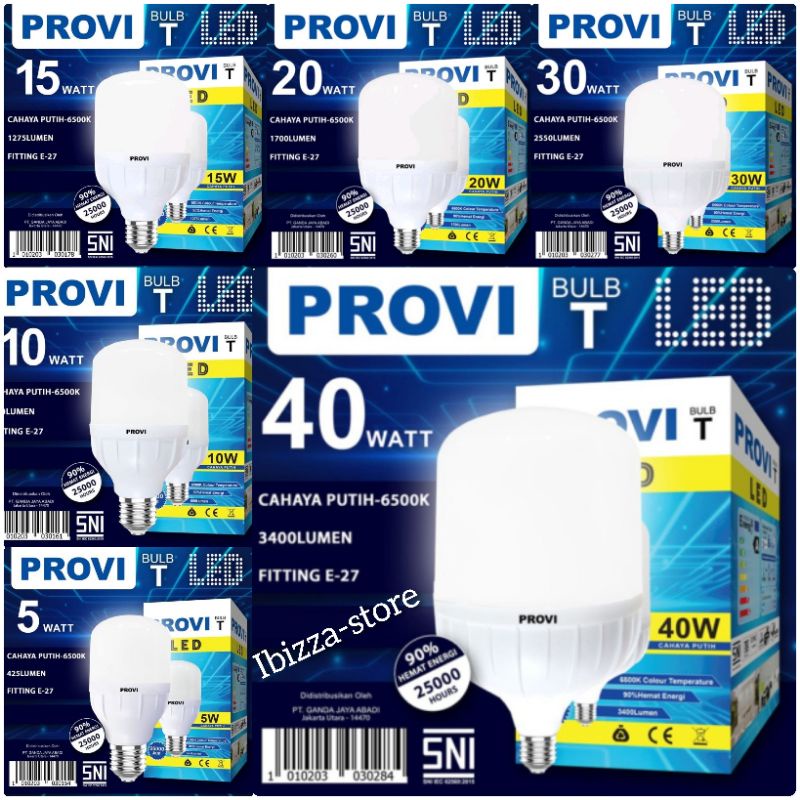 PROVI Lampu Garansi LED Bulb Jumbo Kapsul Tabung 5W 10W 15W 20W 30W 40W Kapsul Super Terang Putih ORIGINAL