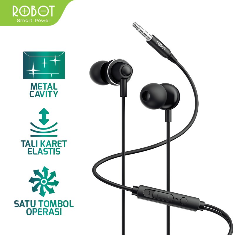 ROBOT Headset Earphone RE240S In-Ear Deep Rich Bass Metal Wire - Black