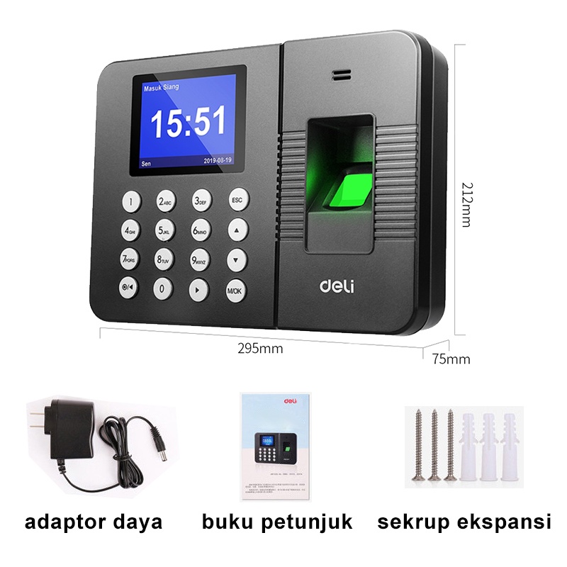 Deli Mesin Absensi Sidik Jari Absen 100.000 Memori Absensi Finger Print USB Fingerprint Attendance Machine