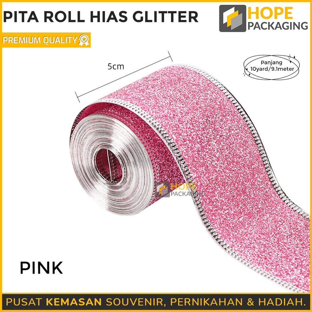 Pita Glitter  5 cm 10 yard / 9.1 meter  Pinggir Kawat Pita hias  halus