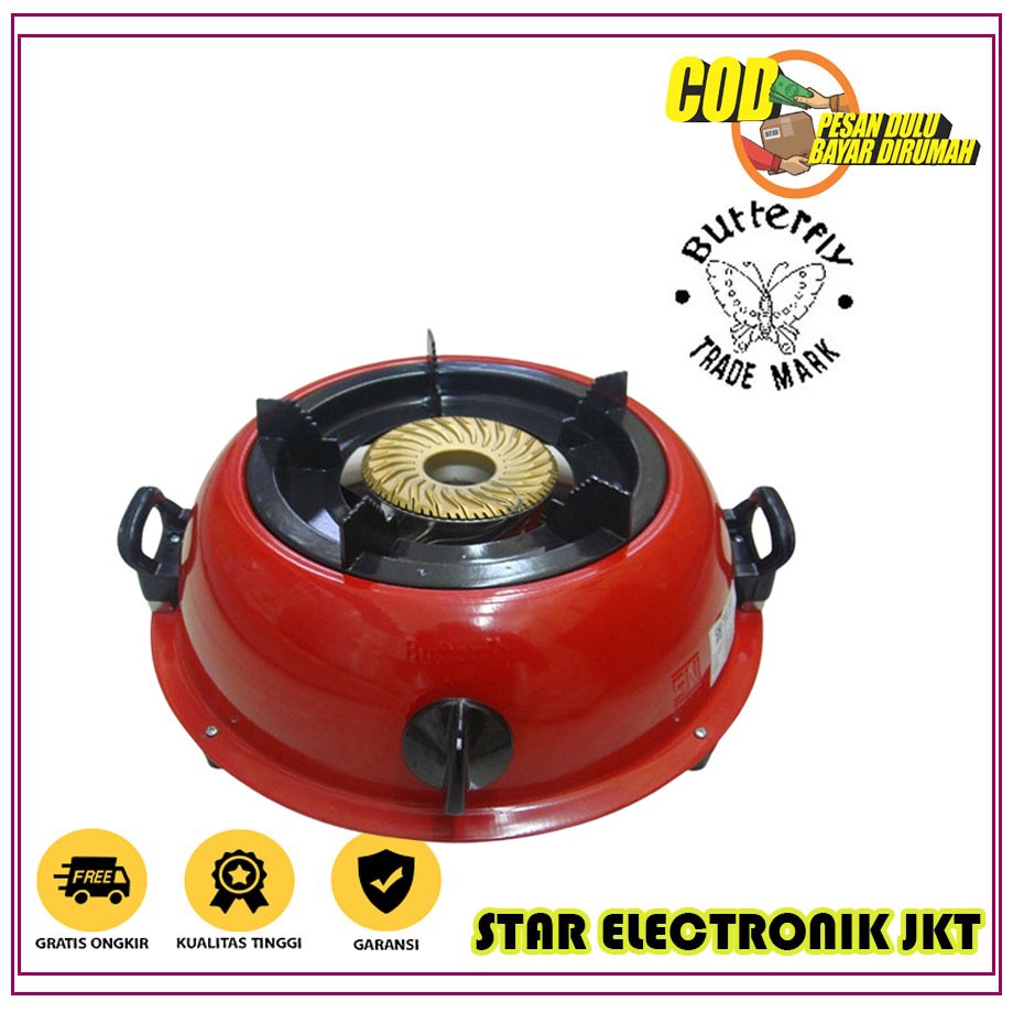 Kompor Gas 1 tungku Bulat Butterfly 328CM/328CK Burner Api Tornado
