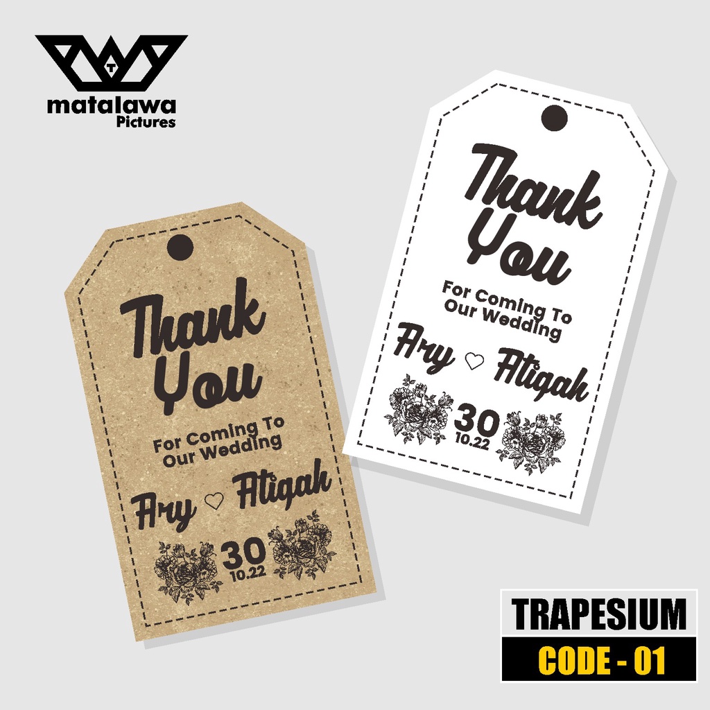 

Kartu Ucapan Souvenir Pernikahan Undangan Aestetic Kertas Rustic Craft Putih Trapesiuma Tali Rami Custom