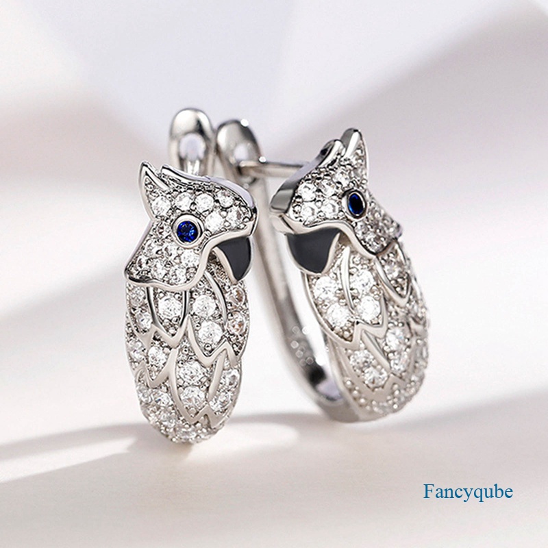 Fancyqube Chic Owl Hoop Earrings Dengan CZ Mempesona Dirancang Baru Anting Hewan Untuk Wanita Pesta Dansa Hadiah Ulang Tahun Perhiasan Trendi