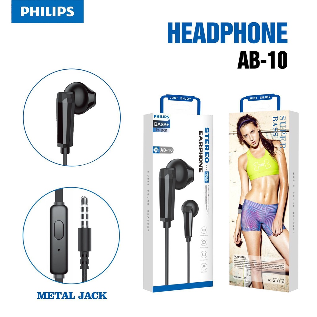 Headset Philip Earphone philip mega bass AB08 / AB09 / AB10 earphone extra bass