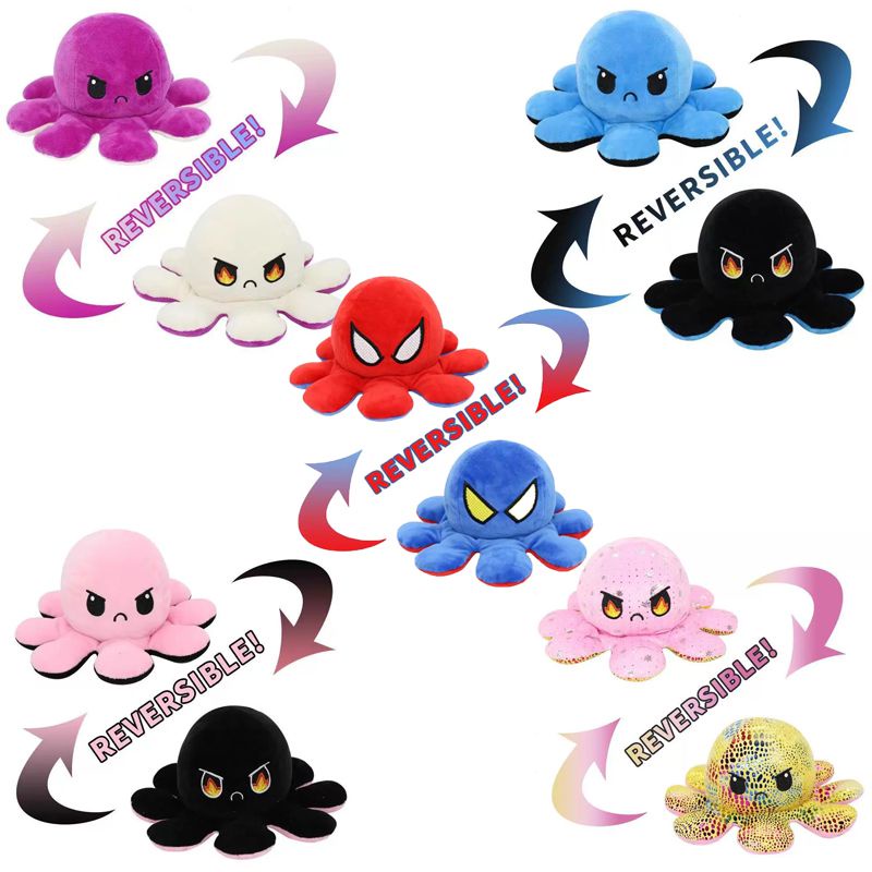 Dua Sisi Flip Reversible Angry Octopus Mainan Mewah Boneka Laut Boneka Binatang