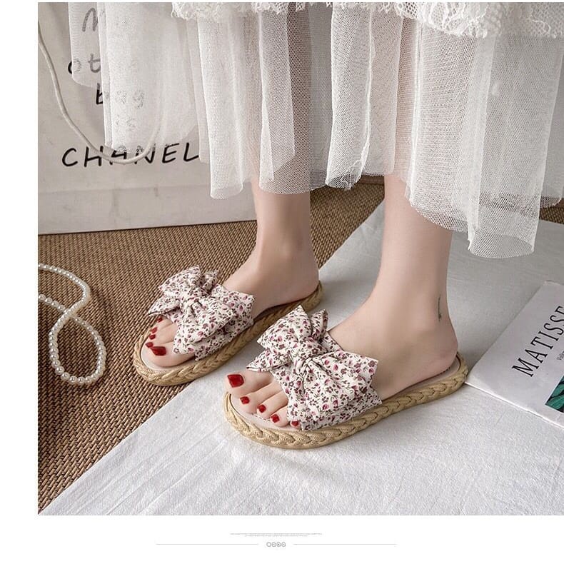 SHOEGALLERY TG1599 SANDAL WANITA IMPORT FLAT MOTIF PITA KAIN IMPORT