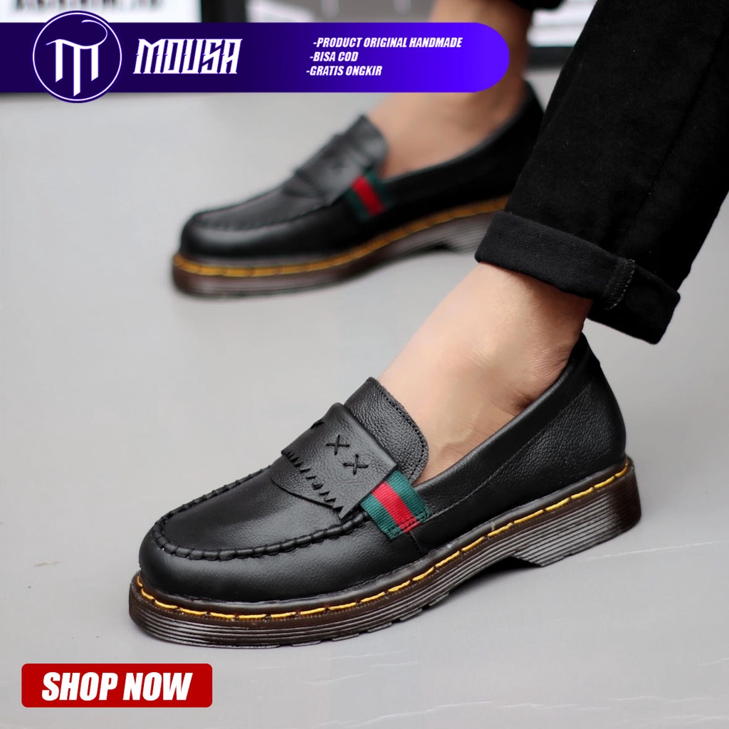 Sepatu Docmart Slip On Pria Pantofel Hitam Kulit Asli Mousa Saber