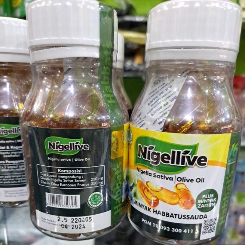 NIGELLIVE Minyak Habbatussauda isi 200 Kapsul Habbats Nigellive sativa Olive Oil
