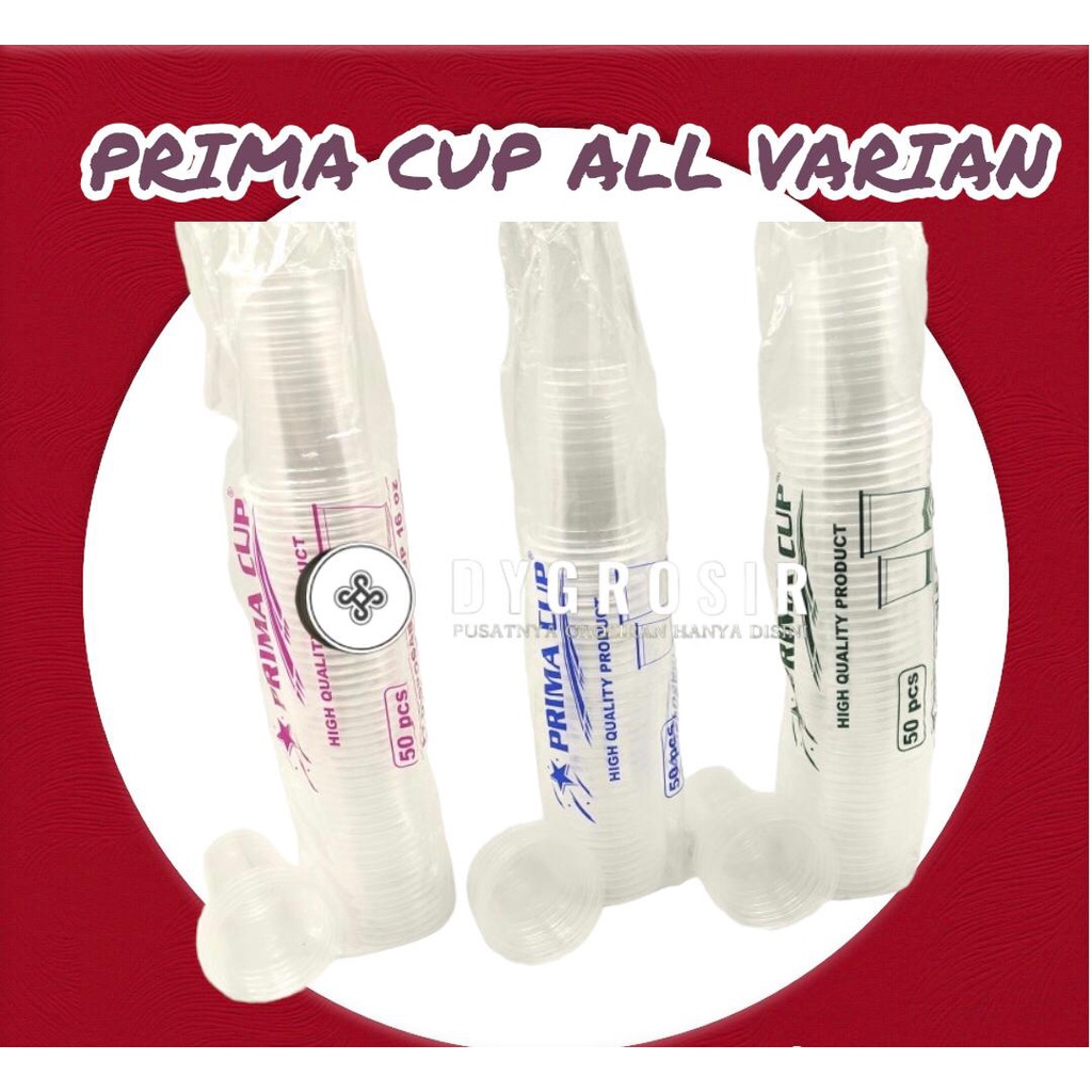 DY ~ GELAS PRIMA CUP - UKURAN 14 OZ - UKURAN 16 OZ - GELAS JUICE - CUP MINUMAN ISI 50 PCS