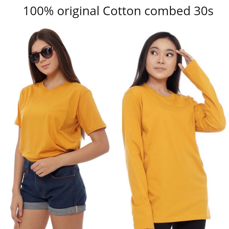 Baju Kaos T-shirt Polos Wanita Oversize Lengan Panjang Pendek Cotton Combed 30s 100% Original Warna 