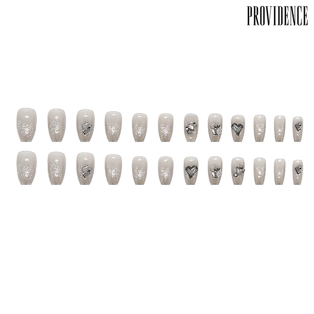 Providence 24 Pcs Press on Nails Almond Transparan Hitam Removable DIY Full Cover Pendek Ballerina Jantung Kuku Palsu Perlengkapan Salon