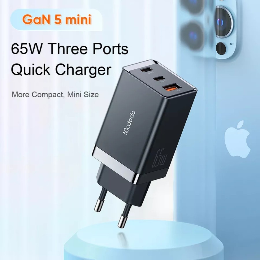 Mcdodo Gan 5 Pro Mini Adaptor 65W 3 Port Quick Charger Dual C &amp; 1USB