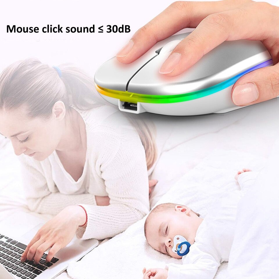 Mouse Wireless RGB Lights Optical USB Mouse Bluetooth Rechargeable Slim Design Silent Click RGB LED Mouse
