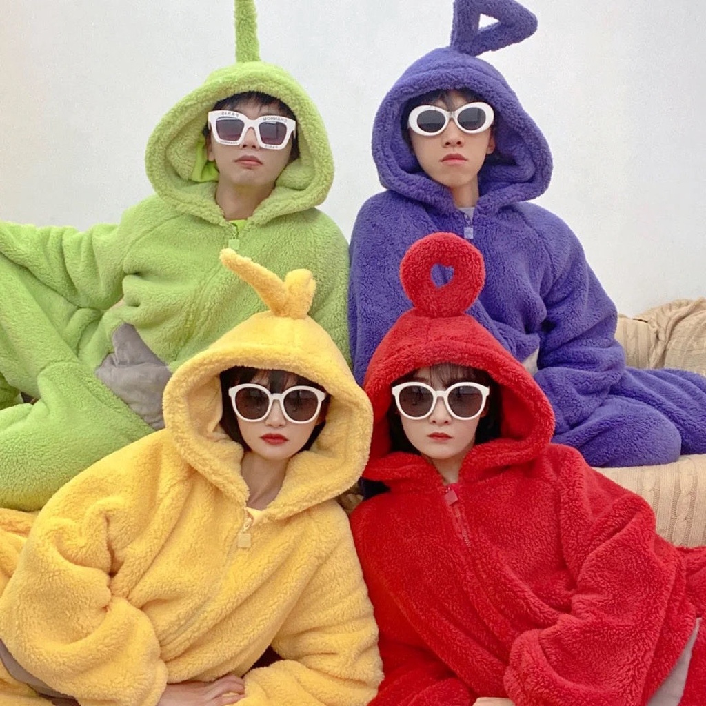 BAJU KOSTUM ONESIE PIYAMA TELETUBBIES TINKY WINKY DIPSY LALA POO KIGURUMI COSPLAY PESTA PARTY IMPOR