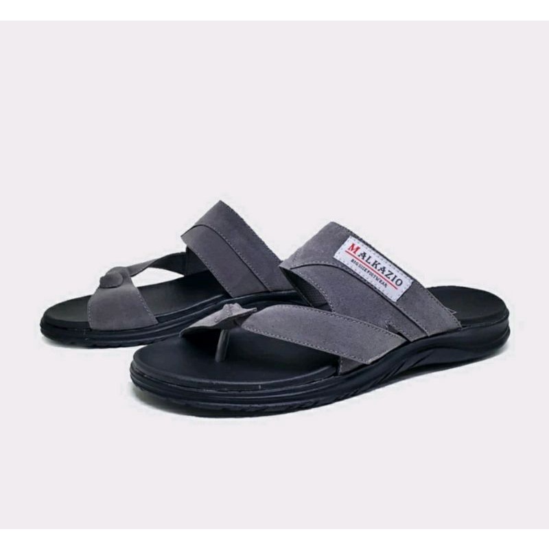 Sandal Kulit MLZ-6 Sendal Slide Pria Bapak2 Size 38-44 Sendal Cowok Kasul Kulit Original Brown, 42