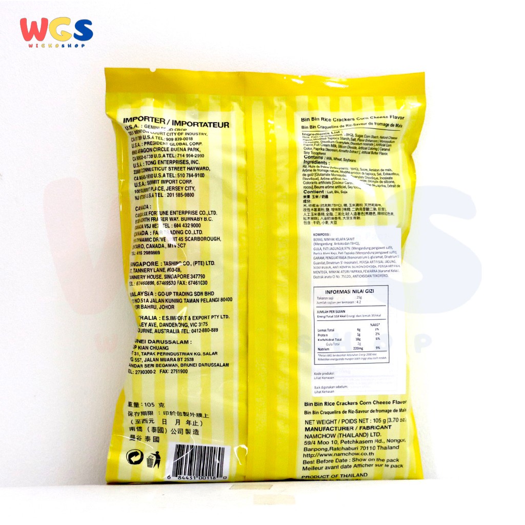 Snack Bin Bin Rice Crackers Corn Cheese 105 gr