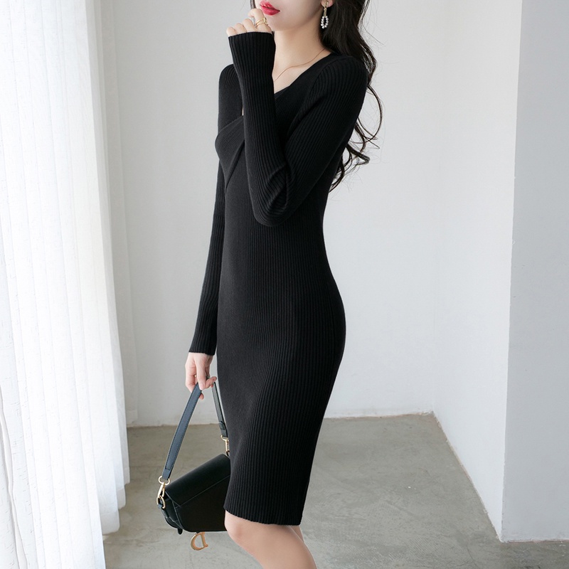 [Premium] Bodycon Knitted  Long Sleeve Mini Dress  2306