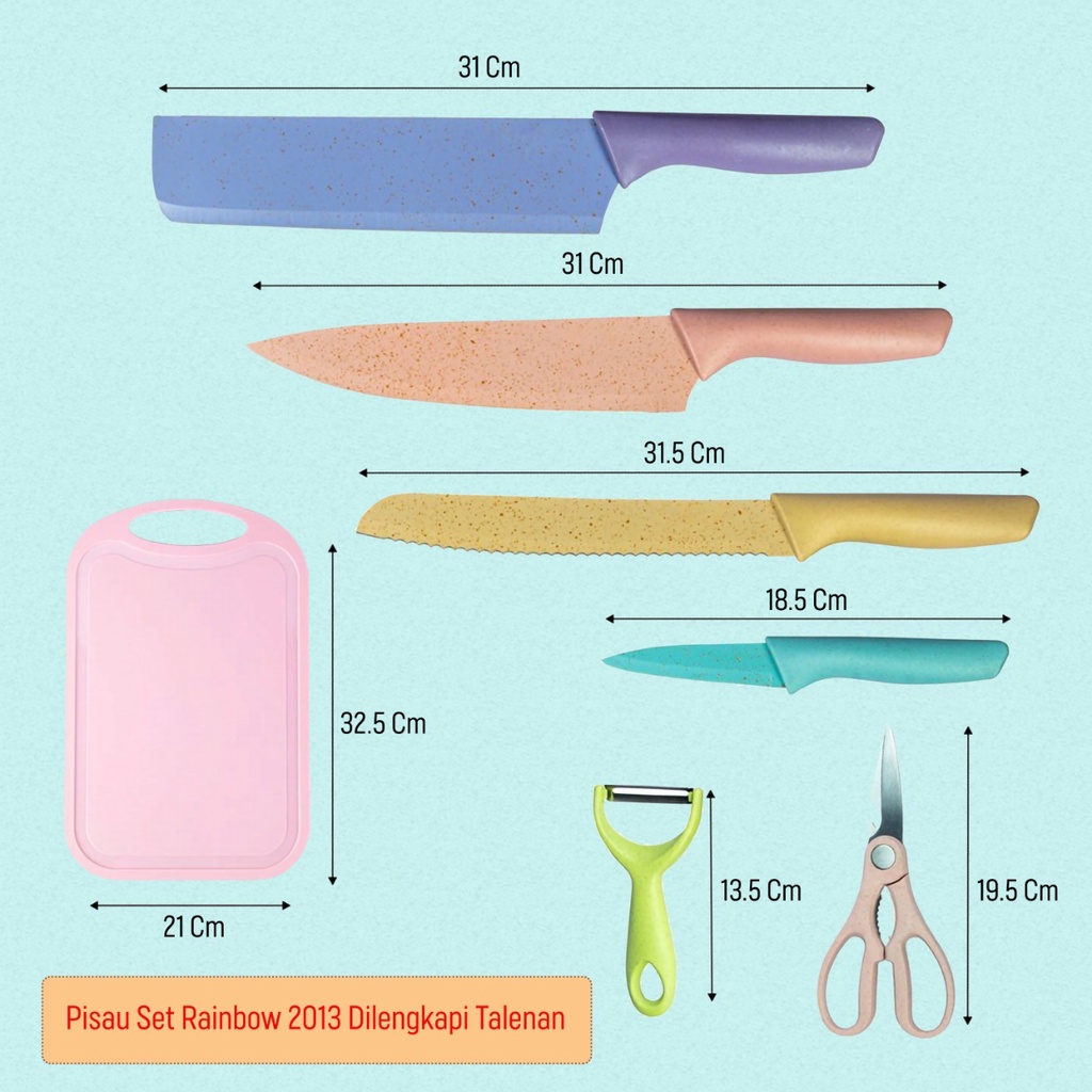 MIZUKI Pisau Set Stainless dilapis anti lengket 1 Set isi 6 untuk Dapur 2013 bonus talenan