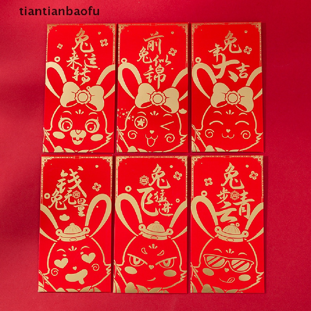 [tiantianbaofu] 6 Pcs 2023tahun Kelinci Imlek Festival Hongbao Bronzing Amplop Merah Kreatif Tas Uang Amplop Merah Festival Musim Semi Nikah Ulang Tahun Amplop Merah Butik