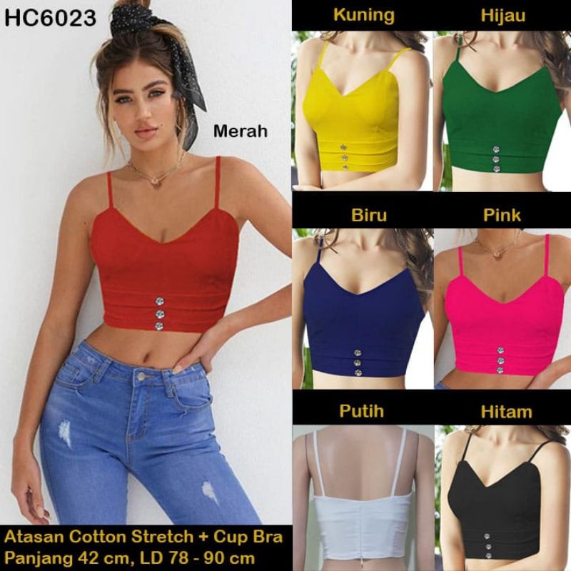 HC6023 Atasan Cotton Stretch Premium + Cup Bra / Atasan Tank Top / Atasan Blouse / Atasan Crop Top