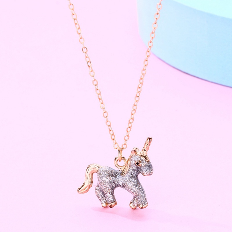 Kalung Liontin Unicorn Hewan Lucu Untuk Wanita Temperamen Berlian Imitasi Kuda Emas Gadis Perhiasan Pesta