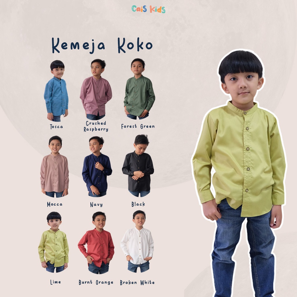 Kemeja koko Anak Lengan Panjang Polos baju muslim atasan untuk anak 1 2 3 4 5 6 7 8 9 10 Tahun Bahan Katun