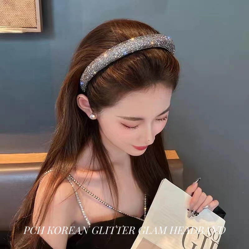 PCH Korean Glitter Glam Headband / Bando Bantal Korea Glitter Silver Premium Quality