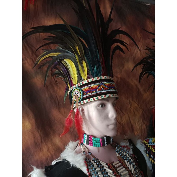 Topi Indian- Papua Etnik- Bulu Ayam Full Collor