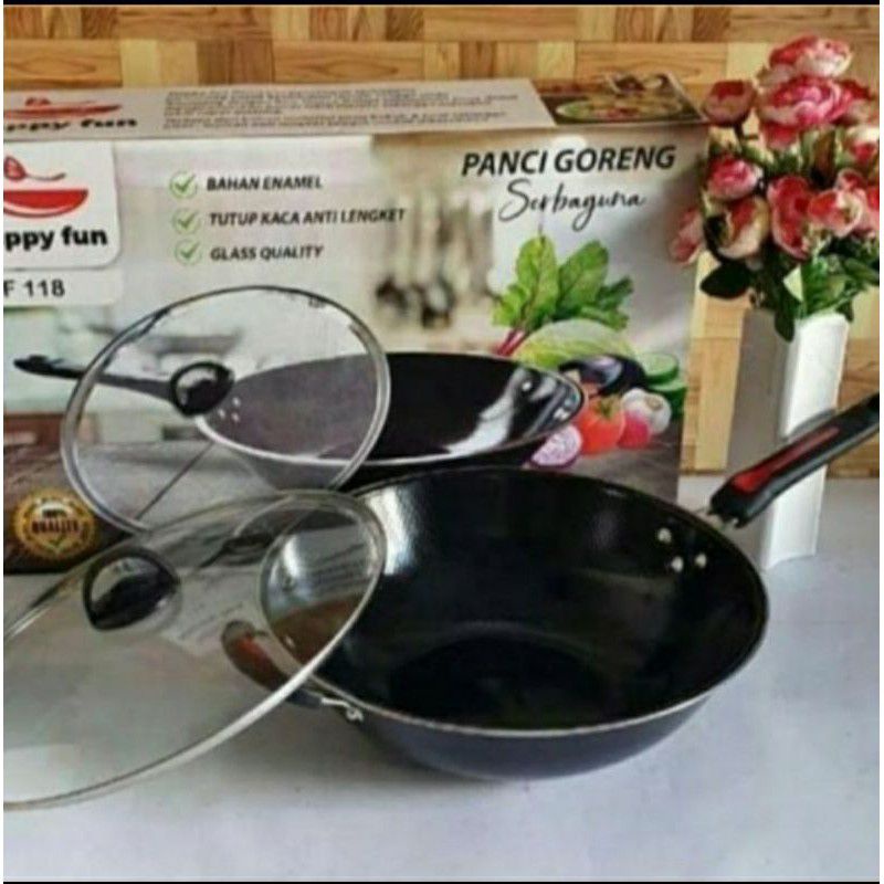 Panci Wajan Goreng Multifungsi Lapisan Teflon Tutup Kaca , 32CM