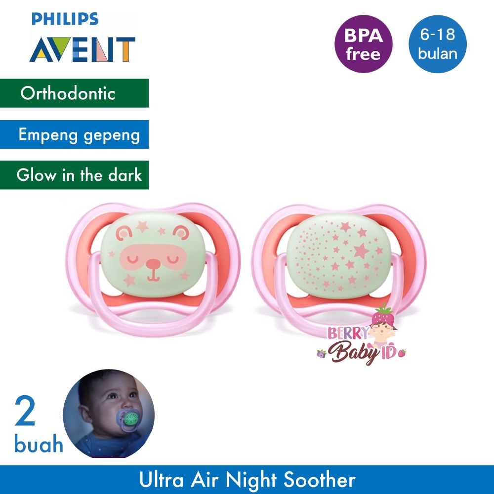 Philips Avent Ultra Air Night Soother 6-18m Pacifier Empeng Bayi Berry Mart