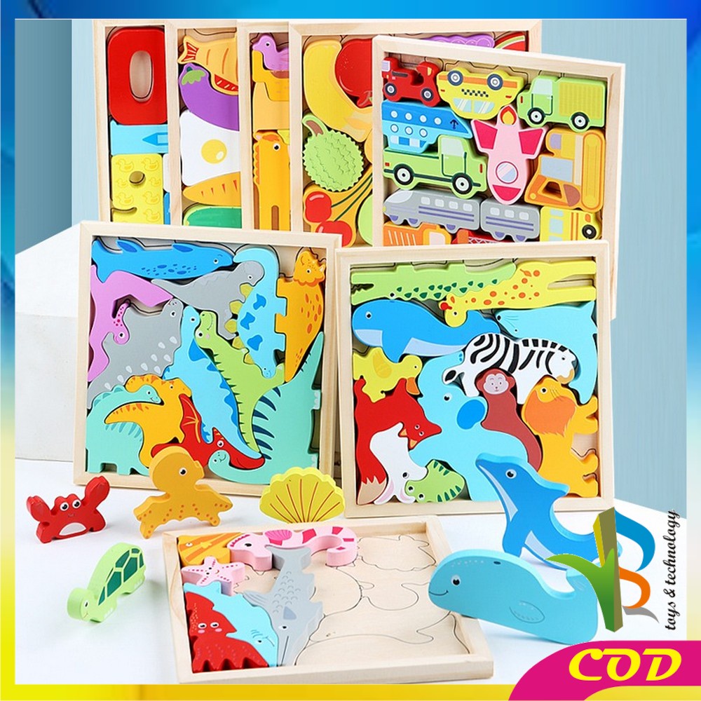 RB-M177 Mainan Puzzle 3D Wooden Toys Puzzle Kayu Mainan Edukasi Anak Jigsaw Puzzle Cocokkan Bentuk