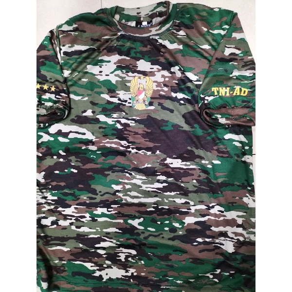 kaos loreng terbaru sablon TNI AD di tangan ada sablon di belakang ada sablon TNI AD
