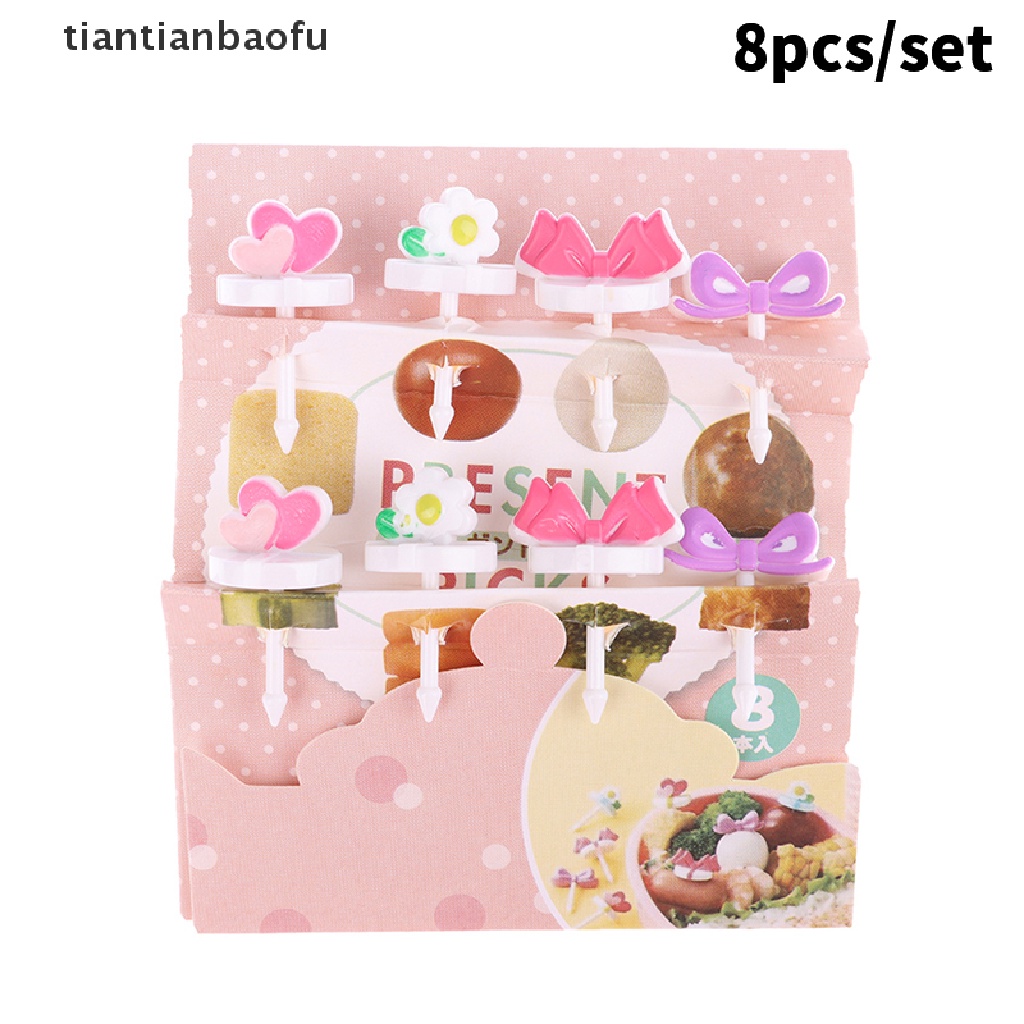 [tiantianbaofu] 8 Pcs Garpu Buah Mini Kartun Kupu-Kupu Dessert Kue Animal Decor Pilihan Makanan Butik