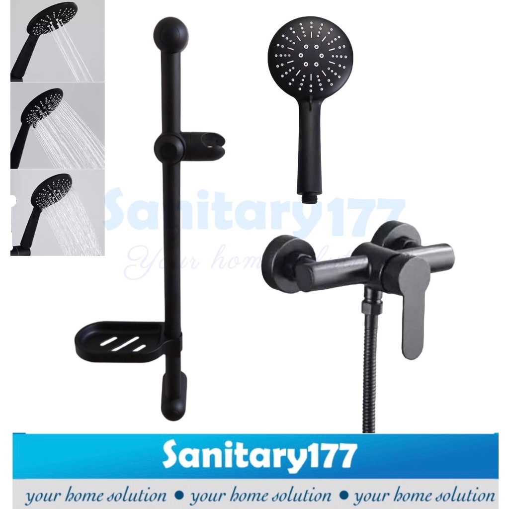 Kran Panas Dingin Tiang SHOWER Set stainless 304 HITAM T29- Keran Air Hot Cold Mumer Hand Shower Mandi Faucet mixer Black