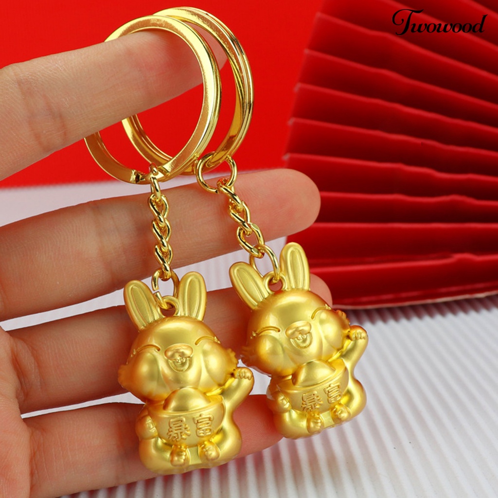 Twowood Rabbit Key Chain Kartun Gaya China Tiga Dimensi Serba Guna Realistis Look Hias Hadiah2023Musim Semi Festival Kelinci Lucu Tempat Gantungan Kunci Mobil Untuk Liburan