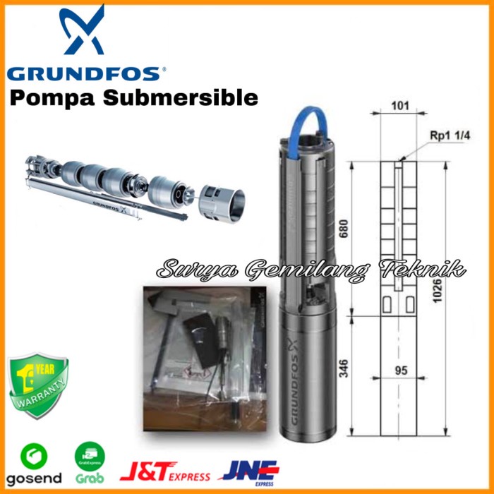 Pompa Air Grundfos Sp 3A-22 1,5Kw 220V Pompa Submersible Grundfos