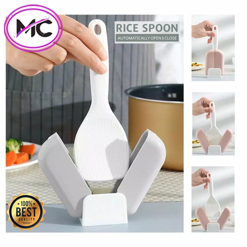 Centong Nasi Buka Tutup Otomatis Anti Lengket Plastik Tempat Centong Nasi Otomatis Sendok Nasi Holder Rice Spoon Otomatis Sendok Nasi Ajaib