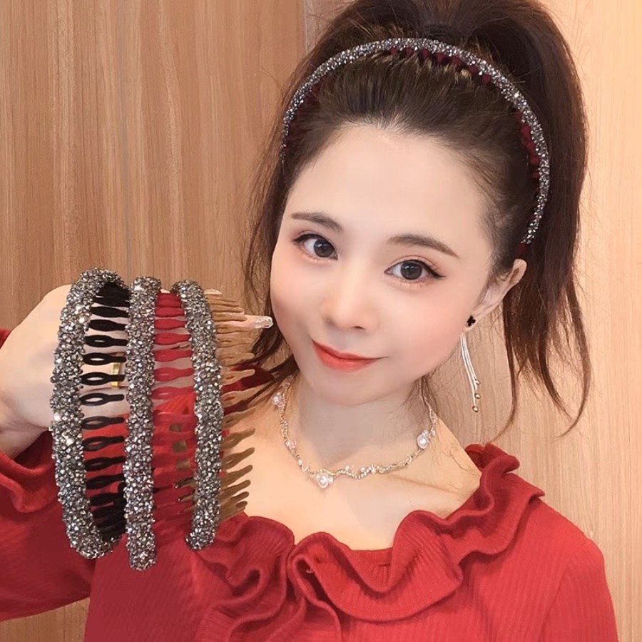 Korea Berlian Imitasi Bergigi Non-slip Bando Kristal Wanita Rambut Band Aksesoris Rambut