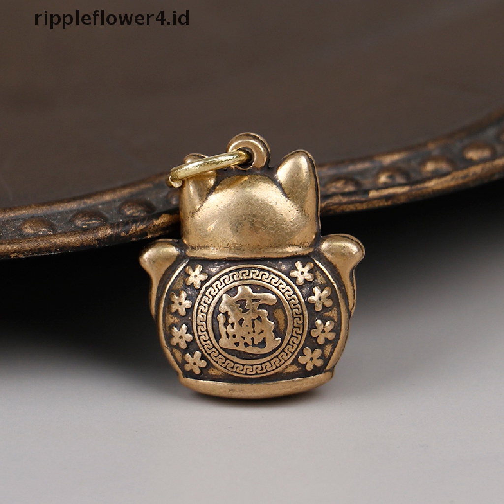 {rippleflower4.id} Tembaga Murni Lucky Cat Gantungan Kunci DIY Perhiasan Gantung Aksesoris Keyring Liontin~