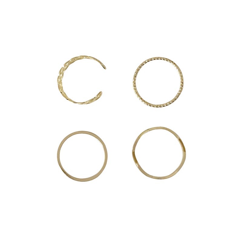 We Flower 4PCs Korea Gelombang Emas Memutar Buku Jari Cincin Untuk Wanita Perempuan Elegan Tipis Dapat Ditumpuk Cincin Sederhana Fashion Jari Perhiasan Set
