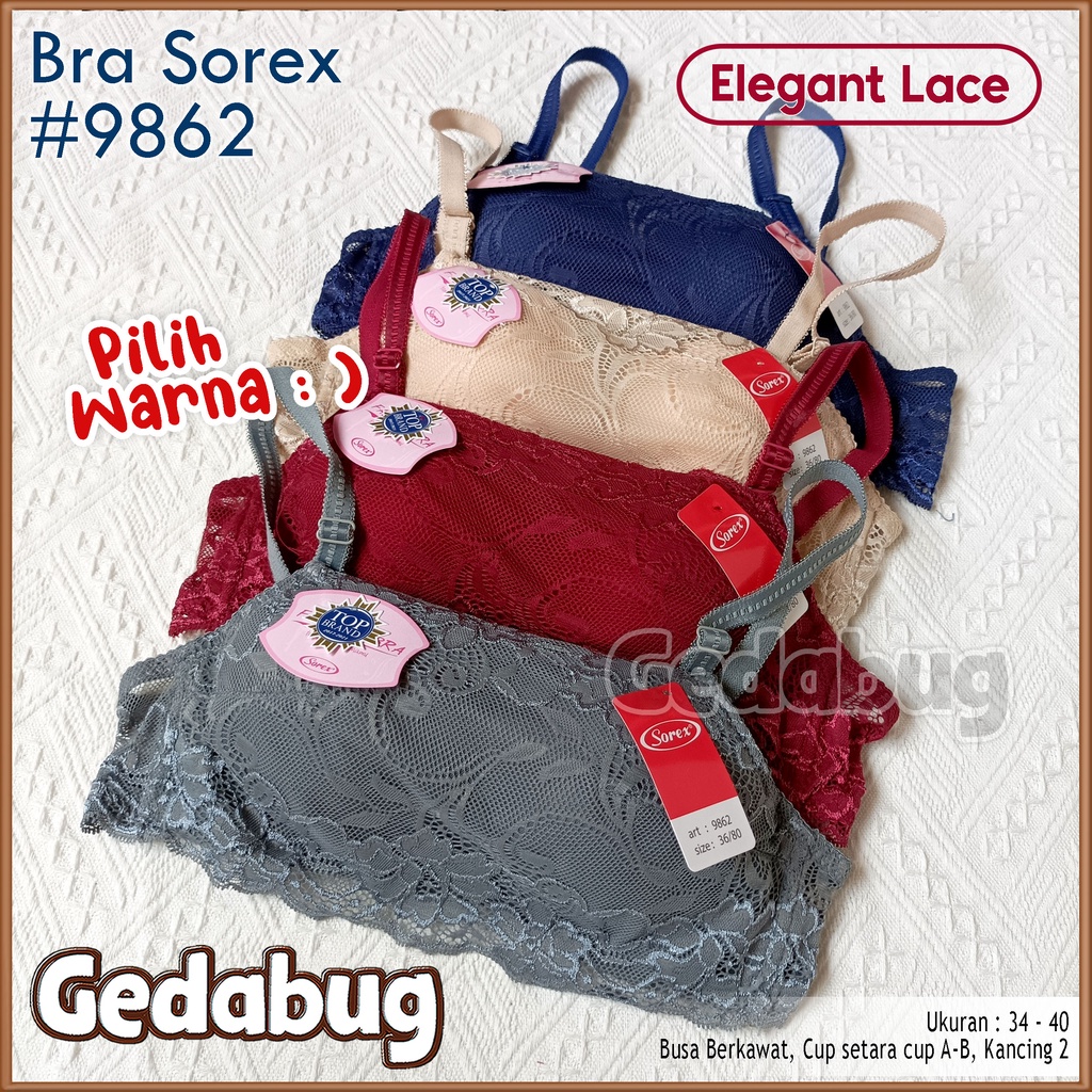 Sorex Bra 9862 Fashion Bra Renda Kemben | BH Busa dan berkawat kait 2 Cup setara Cup A-B | Gedabug