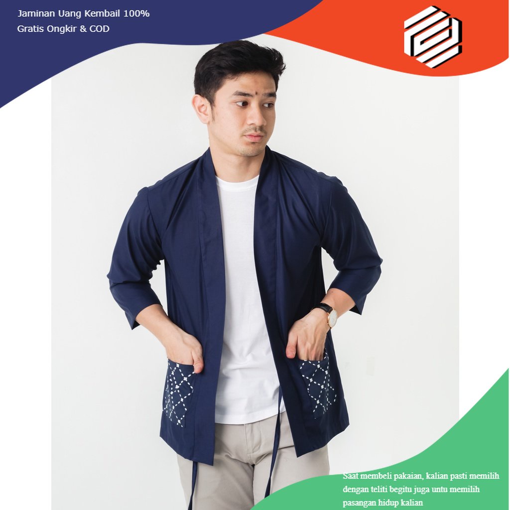 baju Hako Kimono Navy - Outer Batik Pria