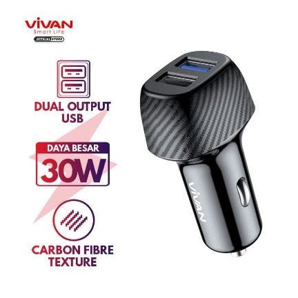 VIVAN Car Charger 30W Dual Port USB-A 3A Quick Charge 3.0 Black CC02Q